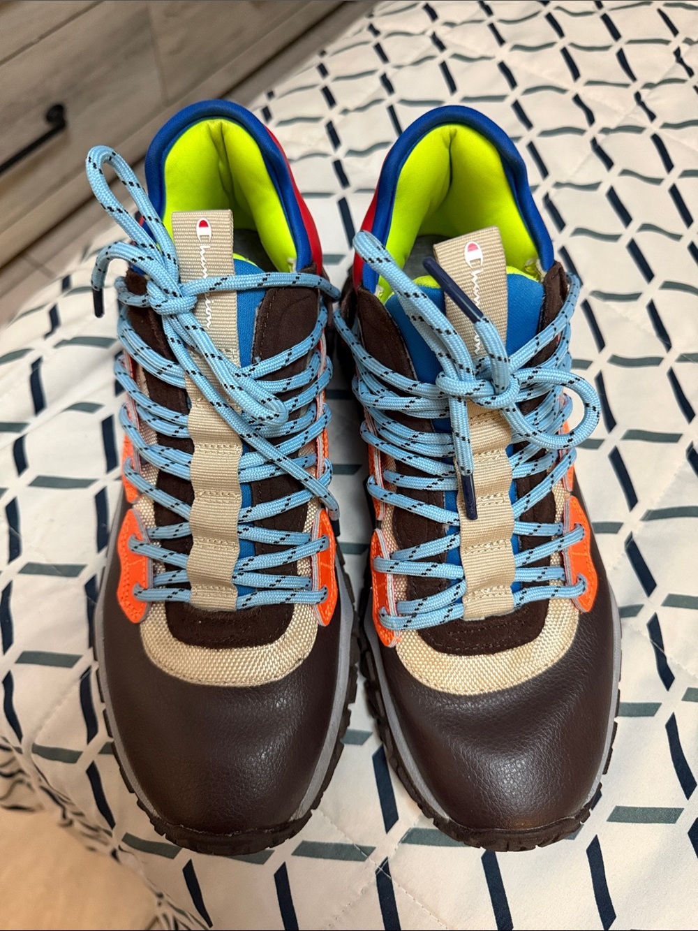 Champion Men’s Brown, Blue & Neon Yellow Trail Sneakers
